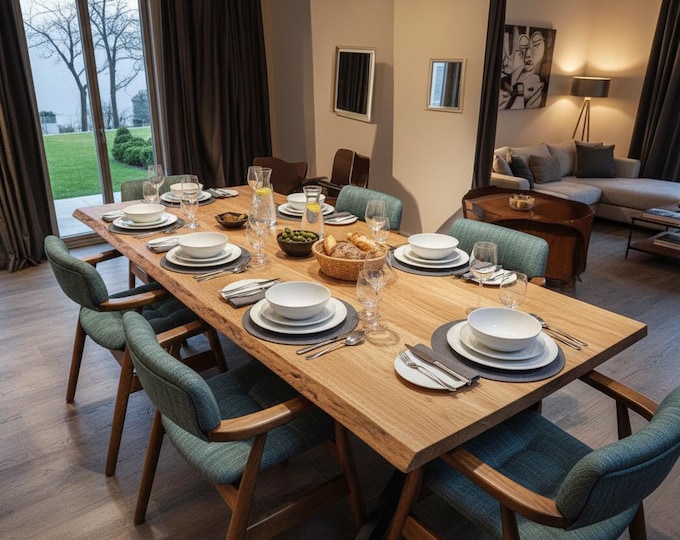 Featured listing image: Walnut Live Edge Dining Table: Handmade Rustic Modern Solid Wood, Live Edge Walnut Wood Dining Table