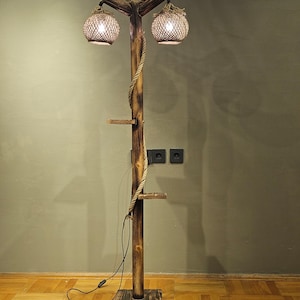 Natural Tree Floor Lamp , Handmade Floor Lamp, Alaska Style Lamps, Rustic Floor Lampshade, Alaska Design, Wood Floor Lamp, Farm House Lamp image 3