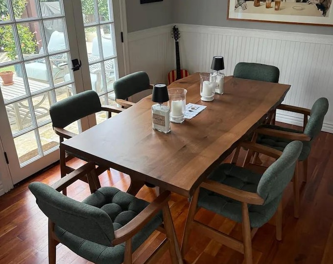 Featured listing image: Handmade Live Edge Walnut Dining Table: Rustic Modern Solid Wood