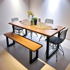 Handmade Walnut Wood Live Edge Dining Table: Rustic Modern Design