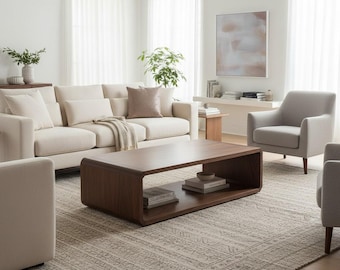Handcrafted Walnut Wood Coffee Table, Rustic Modern Oslo Model