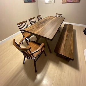 Handmade Walnut Live Edge Dining Table: Rustic Solid Wood Desk