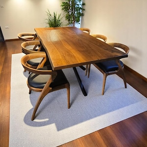 Live Edge Walnut Dining Table - Handmade Solid Wood Modern Kitchen & Dining Room Furniture, Unique Natural Wood Dinner Table