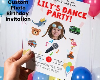ダンスパーティーに行こう、誕生日写真招待状、カスタム（PDF および PNG）