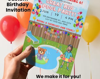 盛大なプールパーティー！ダニー・アビエイターの誕生日招待状（PDF＆PNG形式）