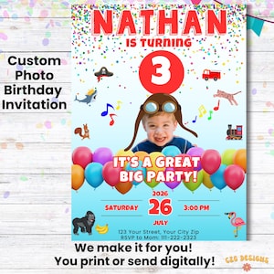 Go Party Aviator Birthday Photo Invitation, Custom (PDF & PNG)