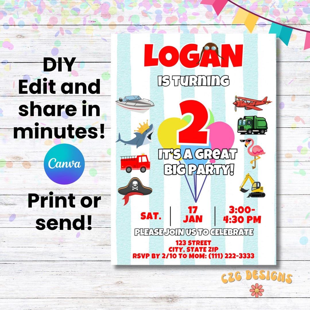 Max Air Invitations Go Danny Invitation, Great Big Party, Editable Canva Invitation - Etsy