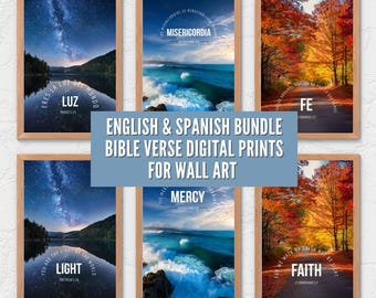 キリスト教聖句ウォールアートポスターセット：英語＆スペイン語（デジタルダウンロード）