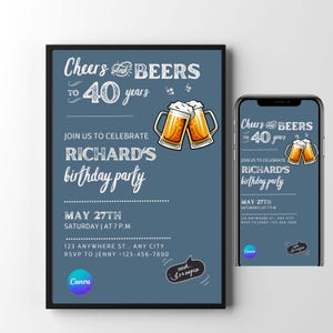40th Birthday Invitation, Mens Birthday Invite, Beer Invitation, 40th Birthday, Mens Birthday, Surpise Birthday, Surprise Invitation, Beer