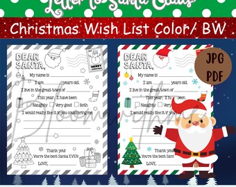 Santa List Coloring Note Letter to Santa Coloring Page, Santa Letter, Letter to Santa, Kids ...
