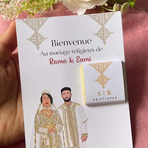 Carte chocolat personnalisée ; henna day, karakou, hlel , faire-part, carte invitation; mariée tunisienne; tarz fassi; fessi; mariage kabyle