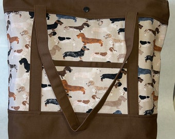 Dachshunds (Wire Haired) Canvas Tote Bag - Fully Lined with Inside and Outside Pockets and a Snap Closure