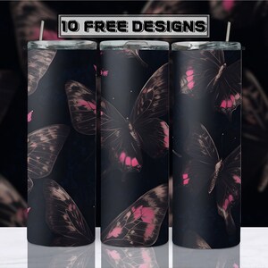 Seamless Pink Butterfly Sublimation Design 20 oz Skinny Tumbler Sublimation Design, Straight Tumbler Wrap, Instant Digital Download PNG