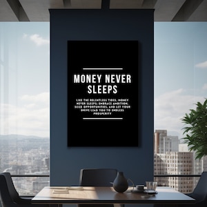 Money Never Sleeps Motivational Wall Art Typography Print Office Decorer Canvas Noun Inspirational Signs Definitive Motivational Design