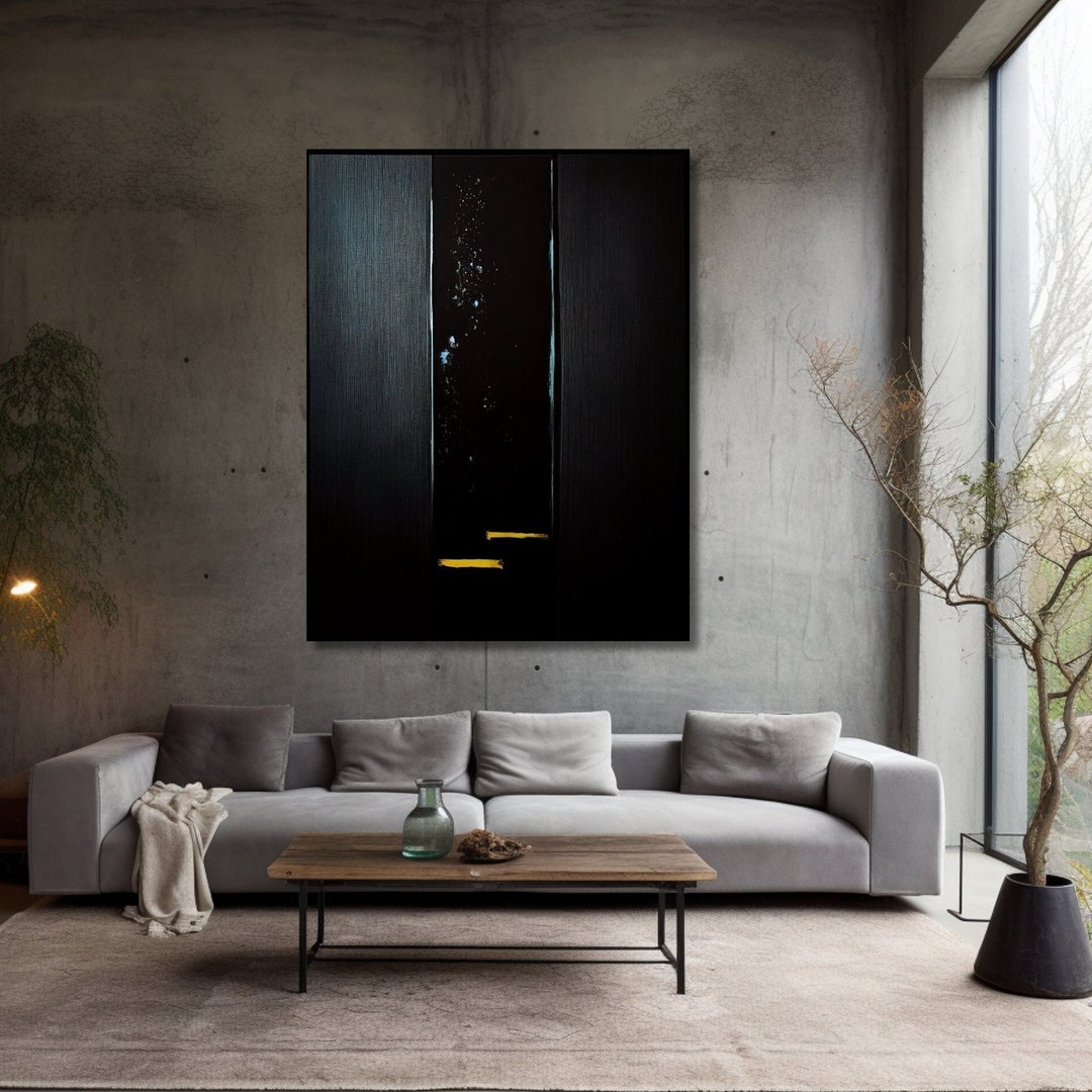 Minimalist Black Yellow Wall Art Print Office Decor Canvas Modern