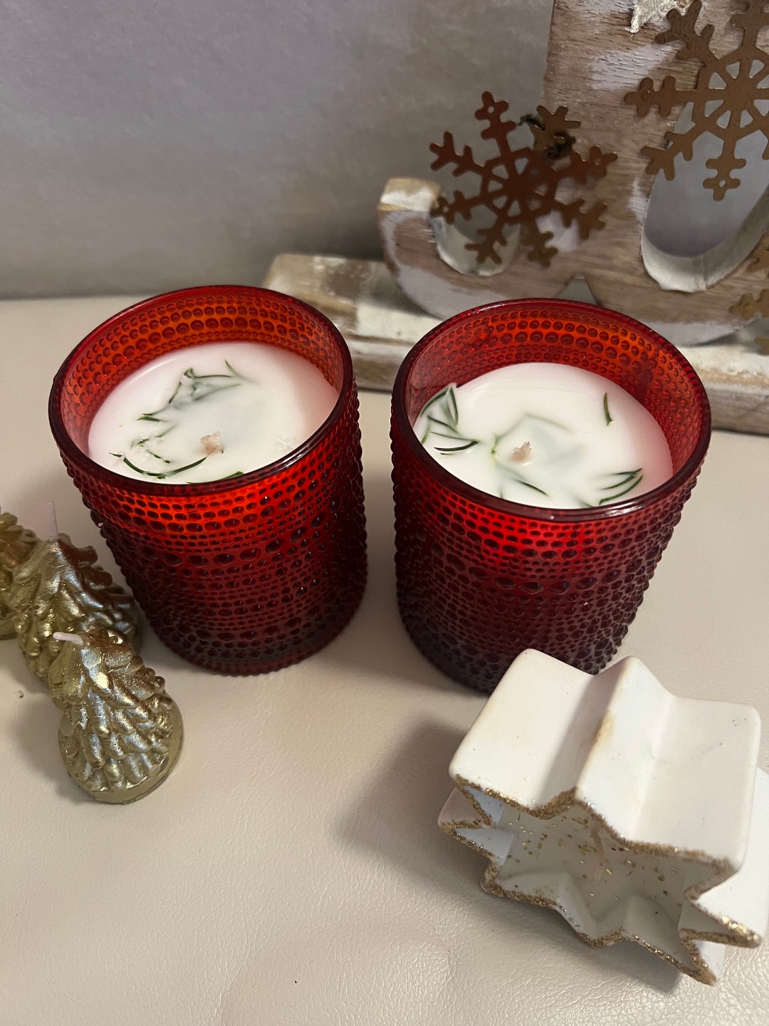 11 Oz. Frosted Fir Scented Candle in Red Glass Etsy