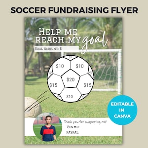 Editable Soccer Fundraiser Flyer Template - Customizable Design on Canva - Color in Soccer Ball