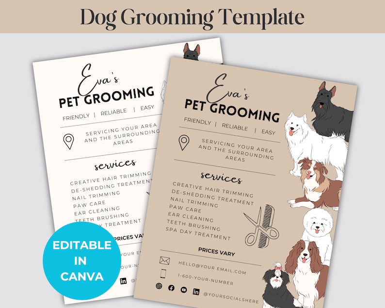 Plantilla de volante de peluquería canina - Anuncio de cuidado de ...