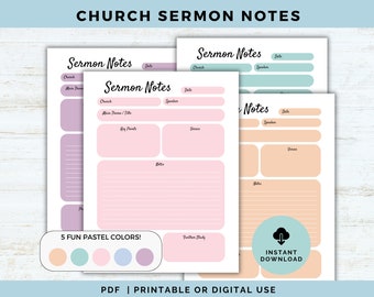 Modelo para impressão de notas de sermão da igreja - download digital