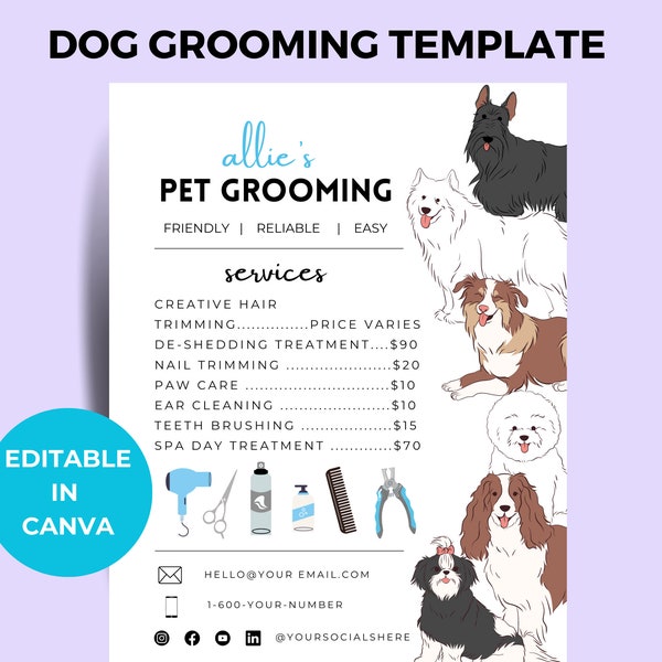 Dog Grooming Template Flyer with Prices - Pet Care, Dog Grooming, Business Advertisement