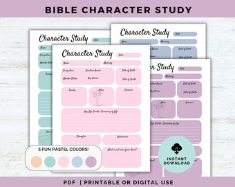 Plantilla de estudio de personajes bíblicos, hoja de trabajo imprimible (descarga digital)