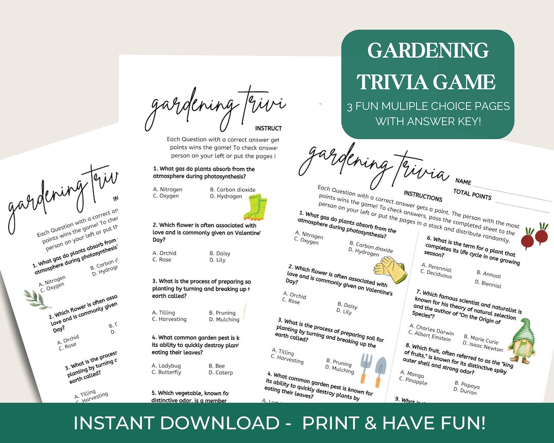 Gardening Trivia Challenge Printable Game - Etsy