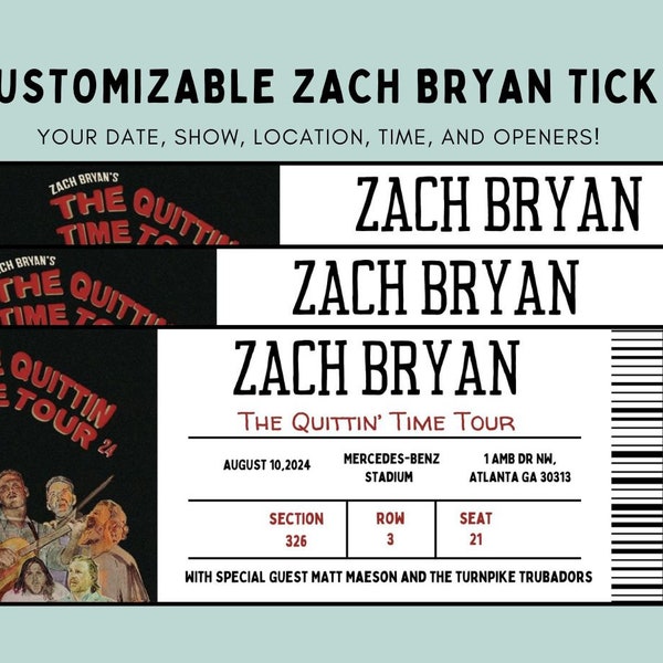 Zach Bryan Ticket Template Etsy