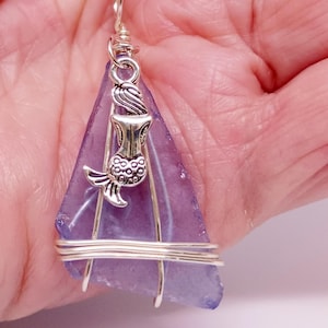 Sea Glass Pendant. Purple Beach Glass Necklace. Gift for Her. Wire Wrapped Jewelry for Women. Handmade Charm Pendant. Mermaid Jewelry.