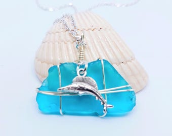 Sea Glass Necklace : Ocean Charm, Sea Glass Jewelry, Nautical Pendant