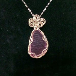 Handmade Pink Sea Glass Necklace: Wire Wrapped Silver Pendant