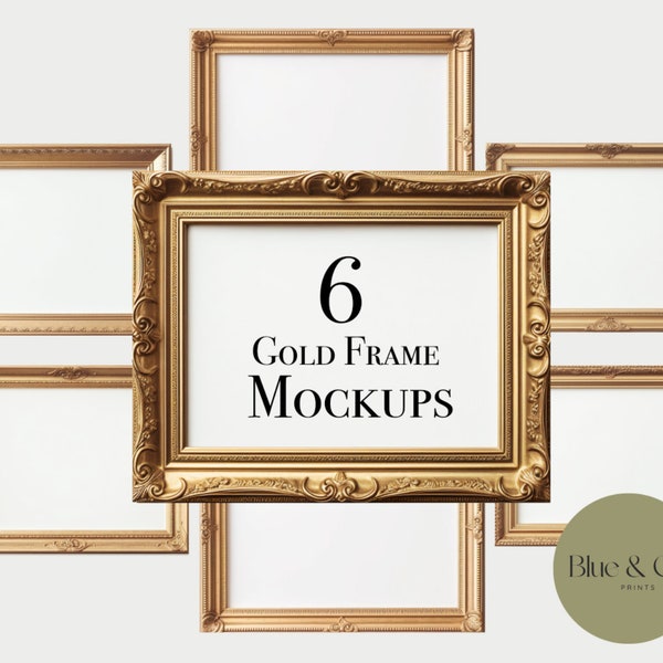 6 Gold Frame Mockup Bundle | Digital Mockups