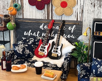 Réplica de guitarra Stratocaster en miniatura a escala 1:12 - Accesorio para sala de música de casa de muñecas