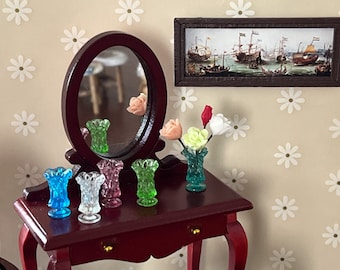 Jarrón translúcido en miniatura a escala 1:12, decoración de mesa para casa de muñecas con flores.