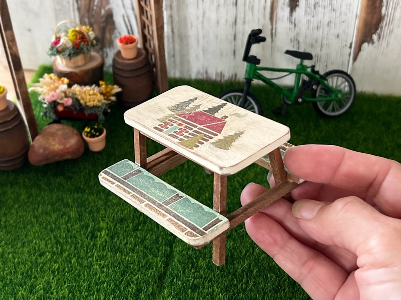 Miniature Picnic Table 1:12 Scale - Beige-brown Dollhouse Backyard ...