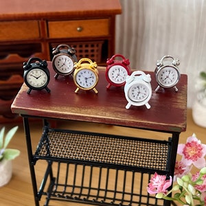 Dollhouse Miniature Metal Alarm Clocks – 1:12 Scale Dollhouse Decor in 6 Colors-Red-White-Silver-Golden-Bronze-Black