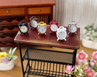 Dollhouse Miniature Metal Alarm Clocks – 1:12 Scale Dollhouse Decor in 6 Colors-Red-White-Silver-Golden-Bronze-Black