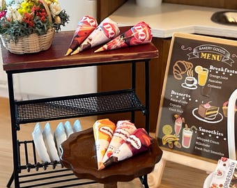 Miniature Ice Cream Cones 1:12 Scale – Dollhouse Waffle Cones with Peelable Paper