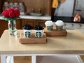 Miniature Starbucks Coffee 2 Cups Set 1:12 Scale  - Dollhouse Latte