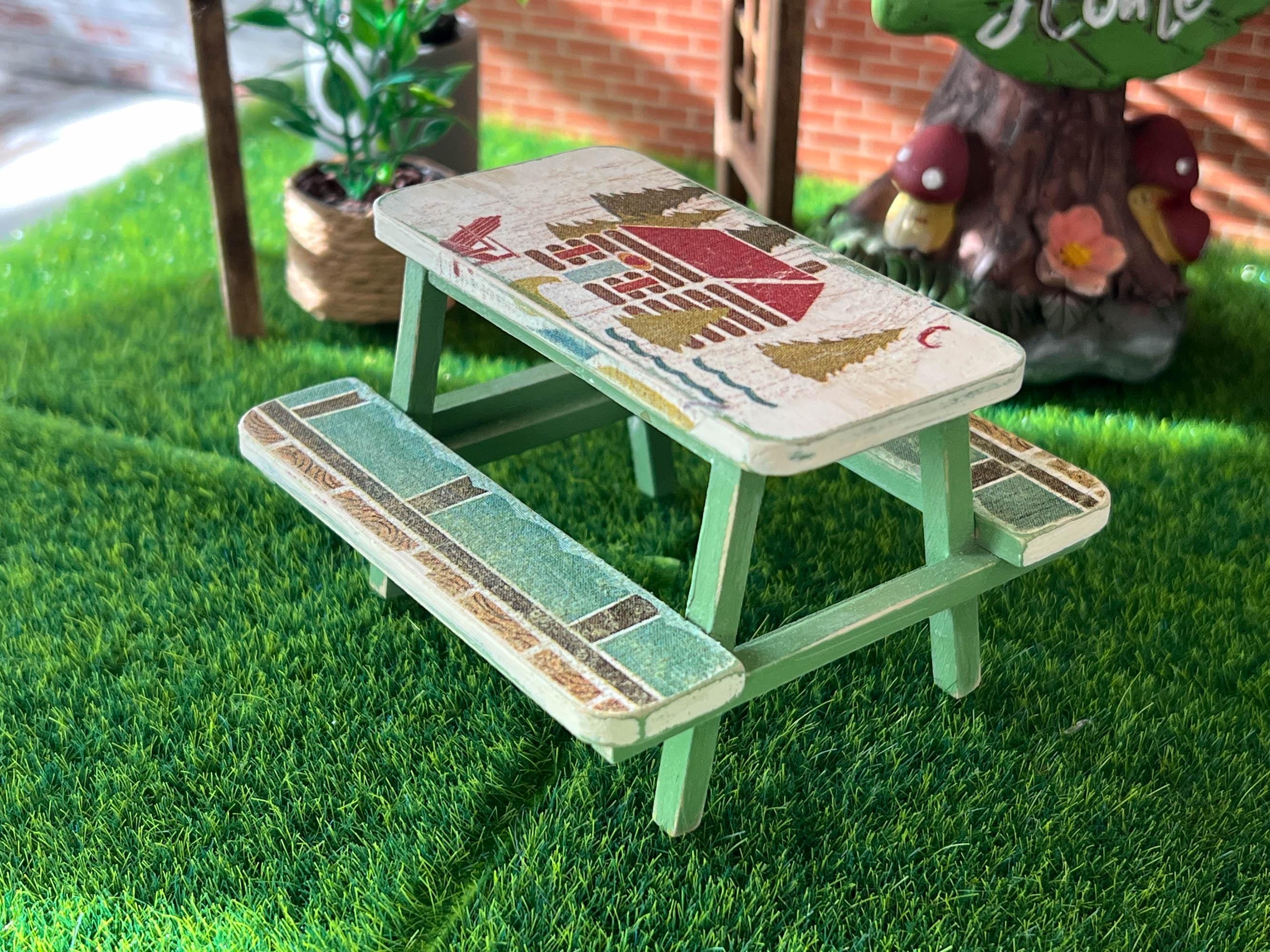 Miniature Picnic Table 1:12 Scale - Beige-brown Dollhouse Backyard ...