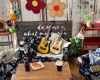 Miniature Acoustic Guitar – 1:12 Scale – Dollhouse Dreadnought & Cutaway | Mahogany Like Finish