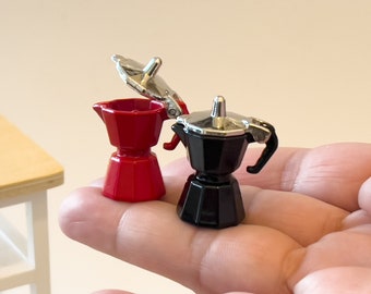 Miniature Espresso Coffee Maker – 1:12 Scale - Dollhouse Metal Moka Pot | Red or Black