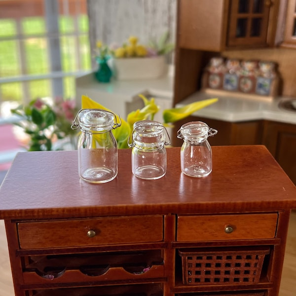 Miniature 1:12 Scale Vintage Canister 3 PC Set with Non-Functional Lids – "Glass Look"