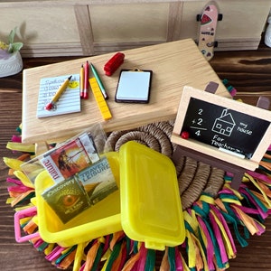Miniature Home School Set – 1:12 Scale Dollhouse Student Desk Accessories with Books and Supplies