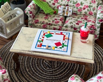 Miniature Monopoly Game – 1:12 Scale Dollhouse Board Game – Realistic Game Room Entertainment