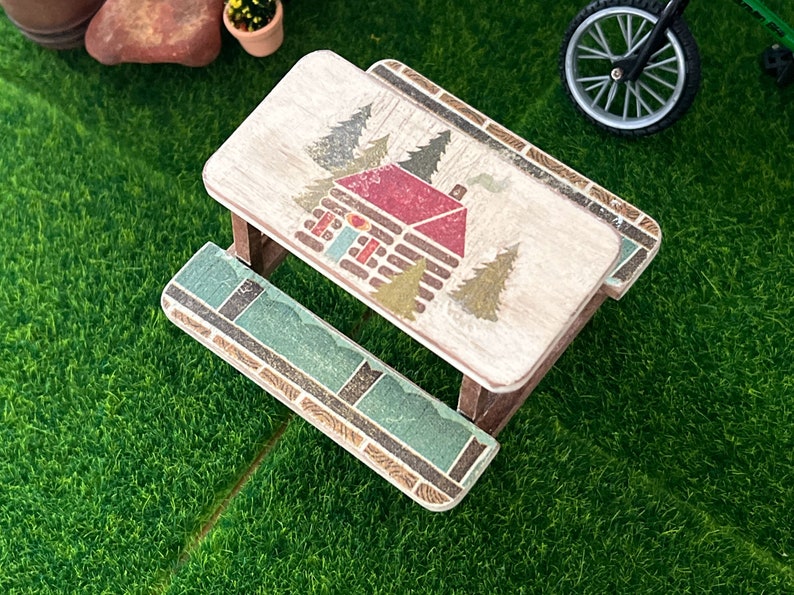 Miniature Picnic Table 1:12 Scale - Beige-brown Dollhouse Backyard ...