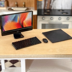 Miniature Desktop Computer 4PC Set – 1:12 Scale - Dollhouse Black Metal Computer Office Electronics
