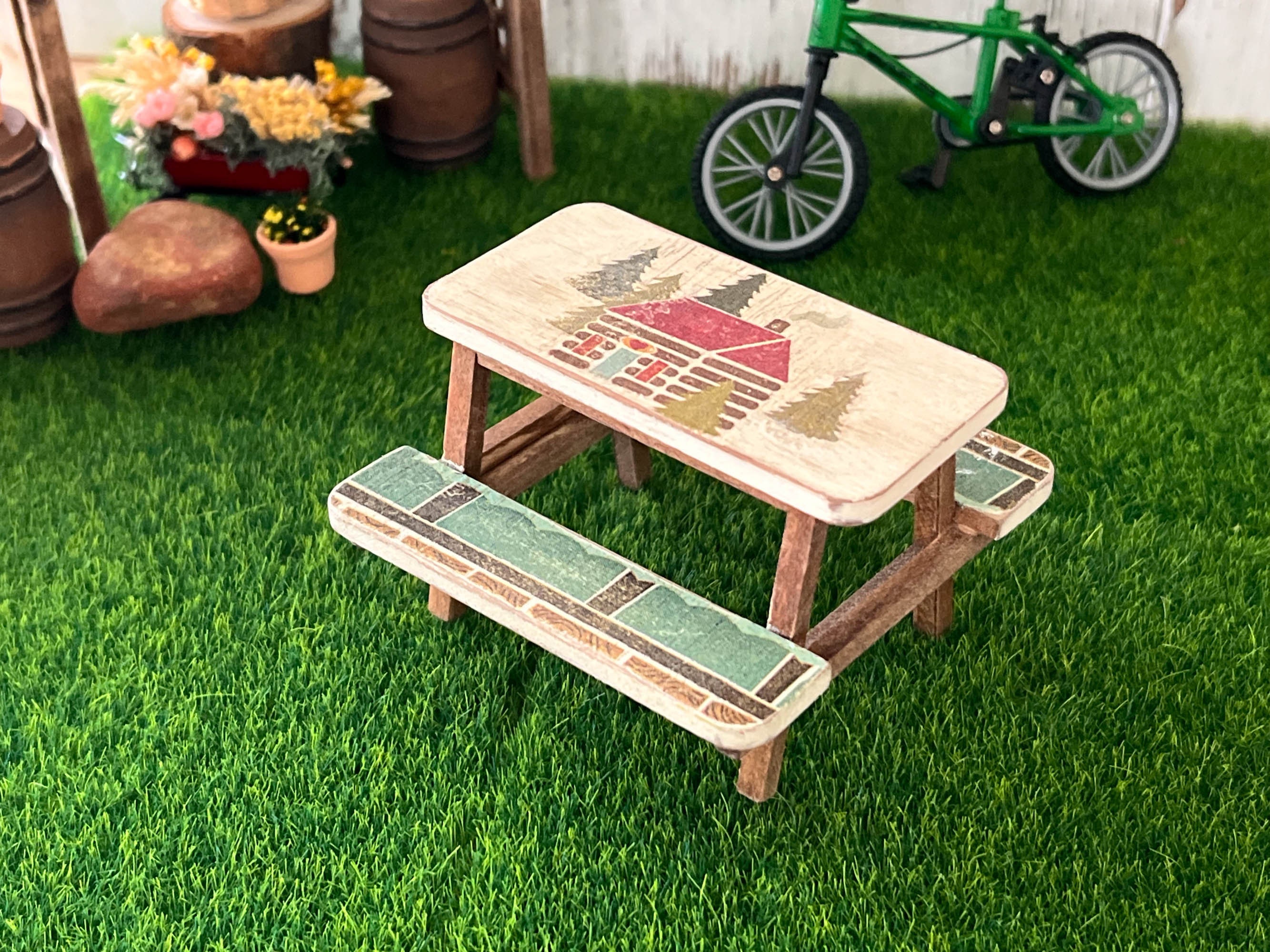 Miniature Picnic Table 1:12 Scale - Beige-brown Dollhouse Backyard ...