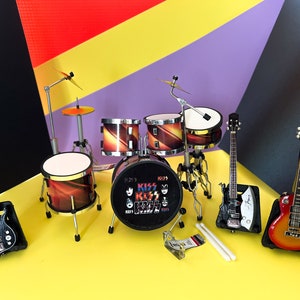 Miniature KISS Drum Set Replica - 1:12 Scale Handcrafted Rock Band Collectible - Dollhouse Music Decor