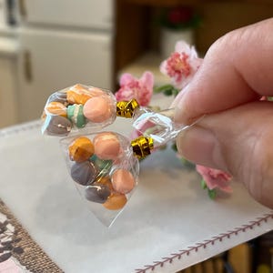 Dollhouse Miniature Macarons in Bag – 1:12 Scale Dollhouse Food | Pink, Blue & Purple Macaron Set | Mini Dessert Bakery Accessories