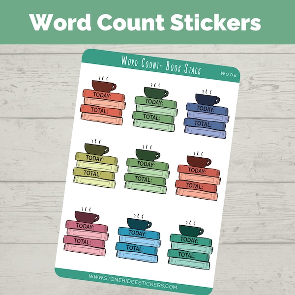 Word Count Writing Sticker - Book Stack - Stickers for Writers and Authors, Planner Stickers, Functional Stickers, Word Count Tracker